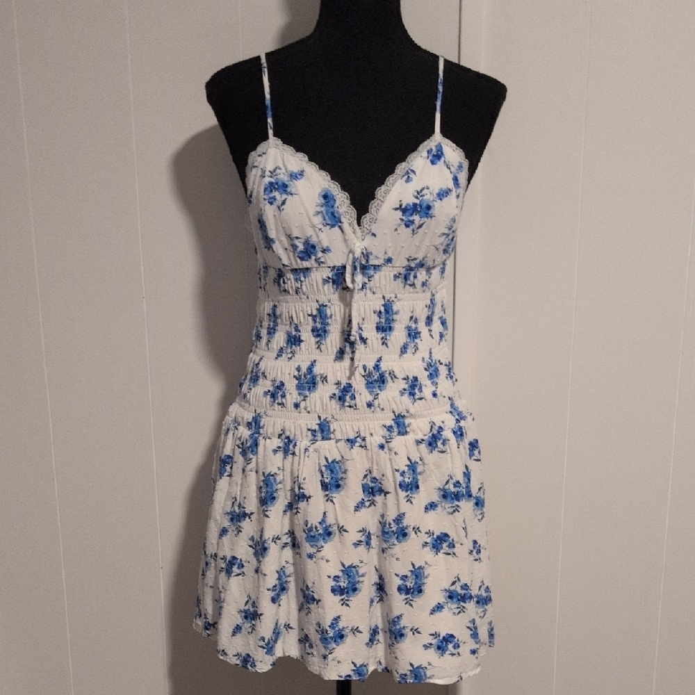 Floral Blue and White Mini Dress